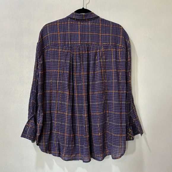FREE PEOPLE WOMEN BLOUSE LONG SLEEVE PURPLE OVERSIZED SZ SMALL - Picture 4 of 11